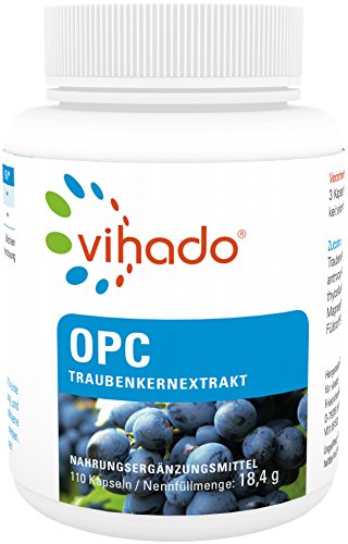 Vihado Traubenkernextrakt OPC - Kapseln Premium aus reifen roten Weintrauben, 110 Kapseln, 1er Pack (1 x 18,4 g) -